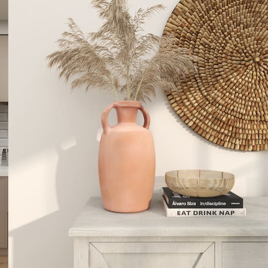 16" Orange Terracotta Jug Vase with Handles
